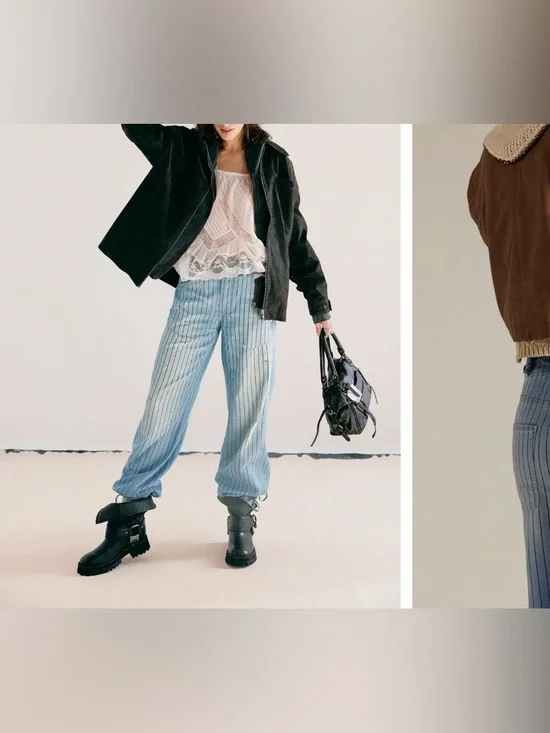 NWOT We the Free People Don't Wait Up Pinstripe Boyfriend Jeans After Hours - 25 - Picture 4 of 17